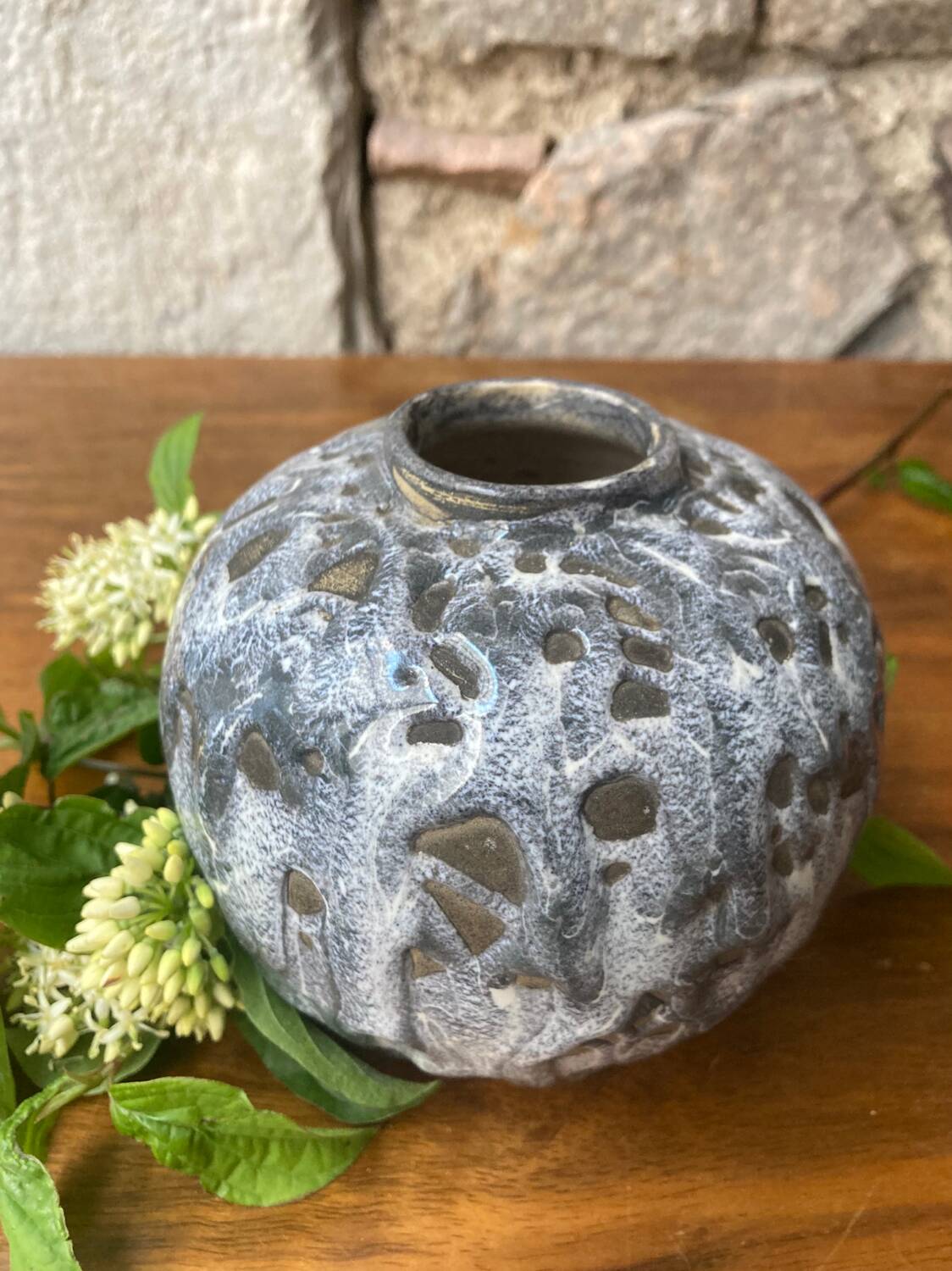 Small gray enameled ball vase from the 1930s