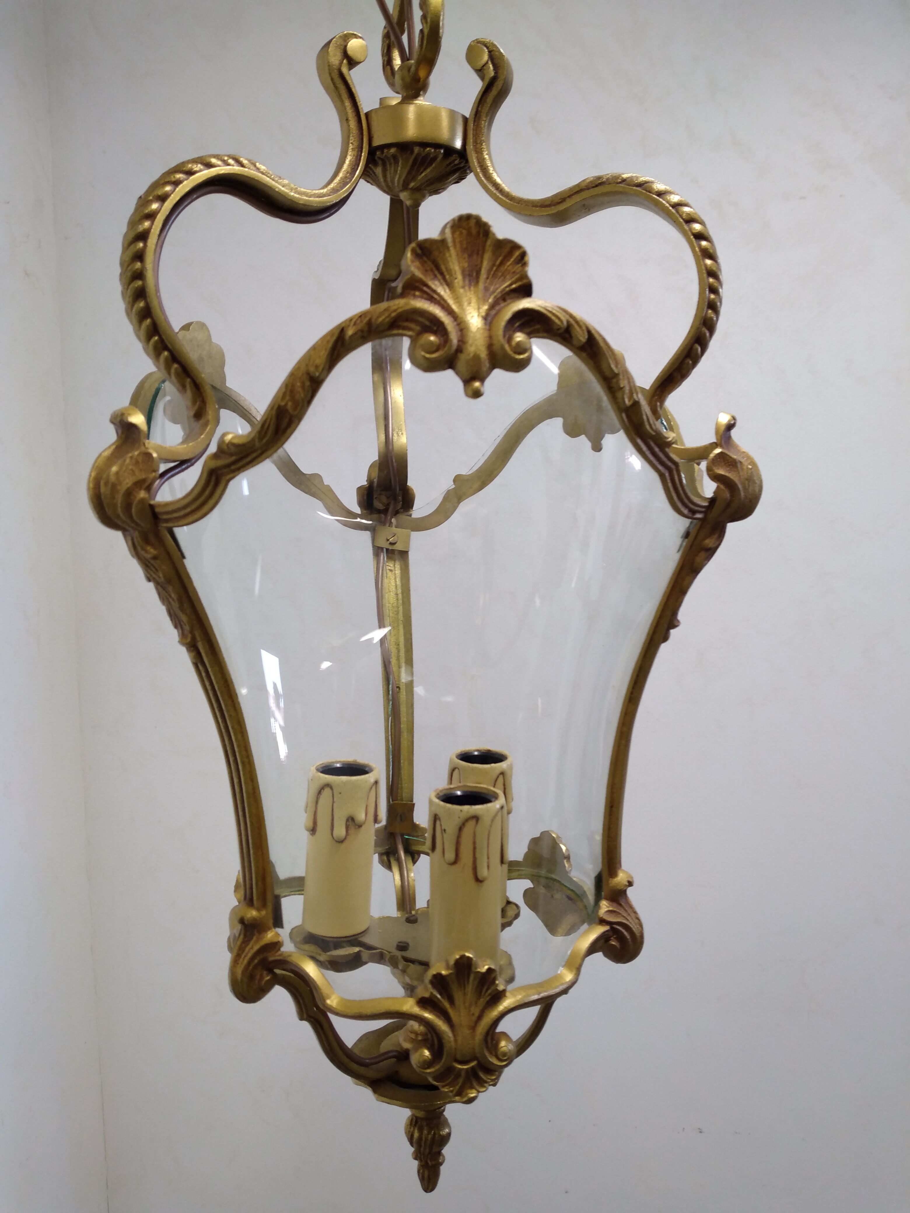 Antique lantern chandelier in bronze and domed glass