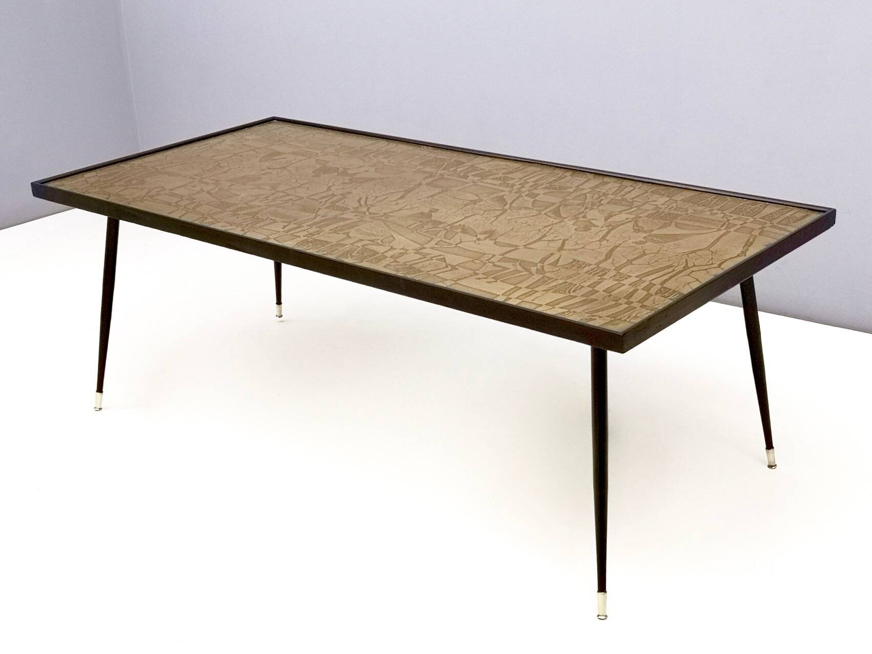 Rectangular Golden Brass and Black Varnished Metal Coffee Table by G.Urs
