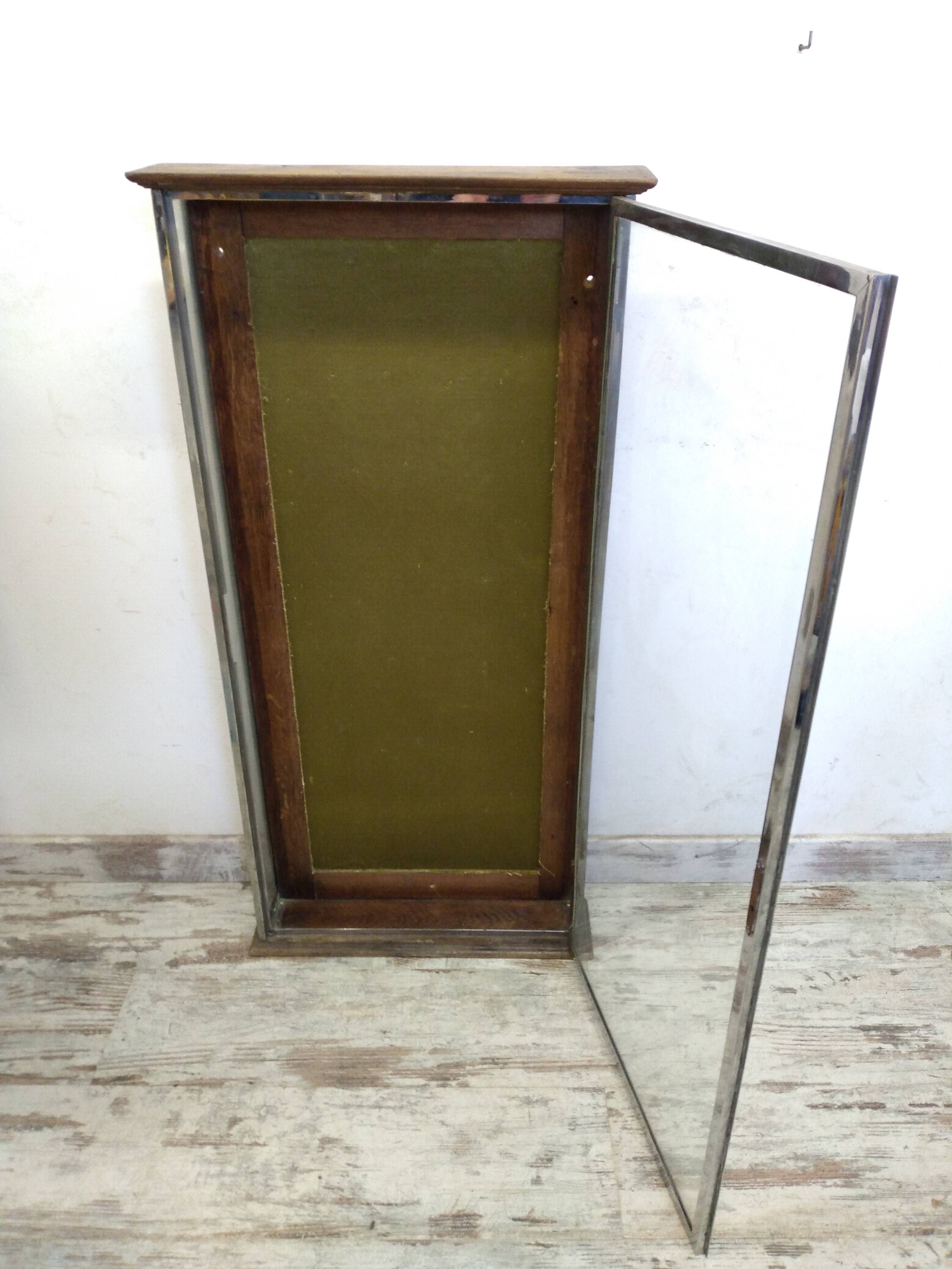 Atypical old wooden and metal wall display case
