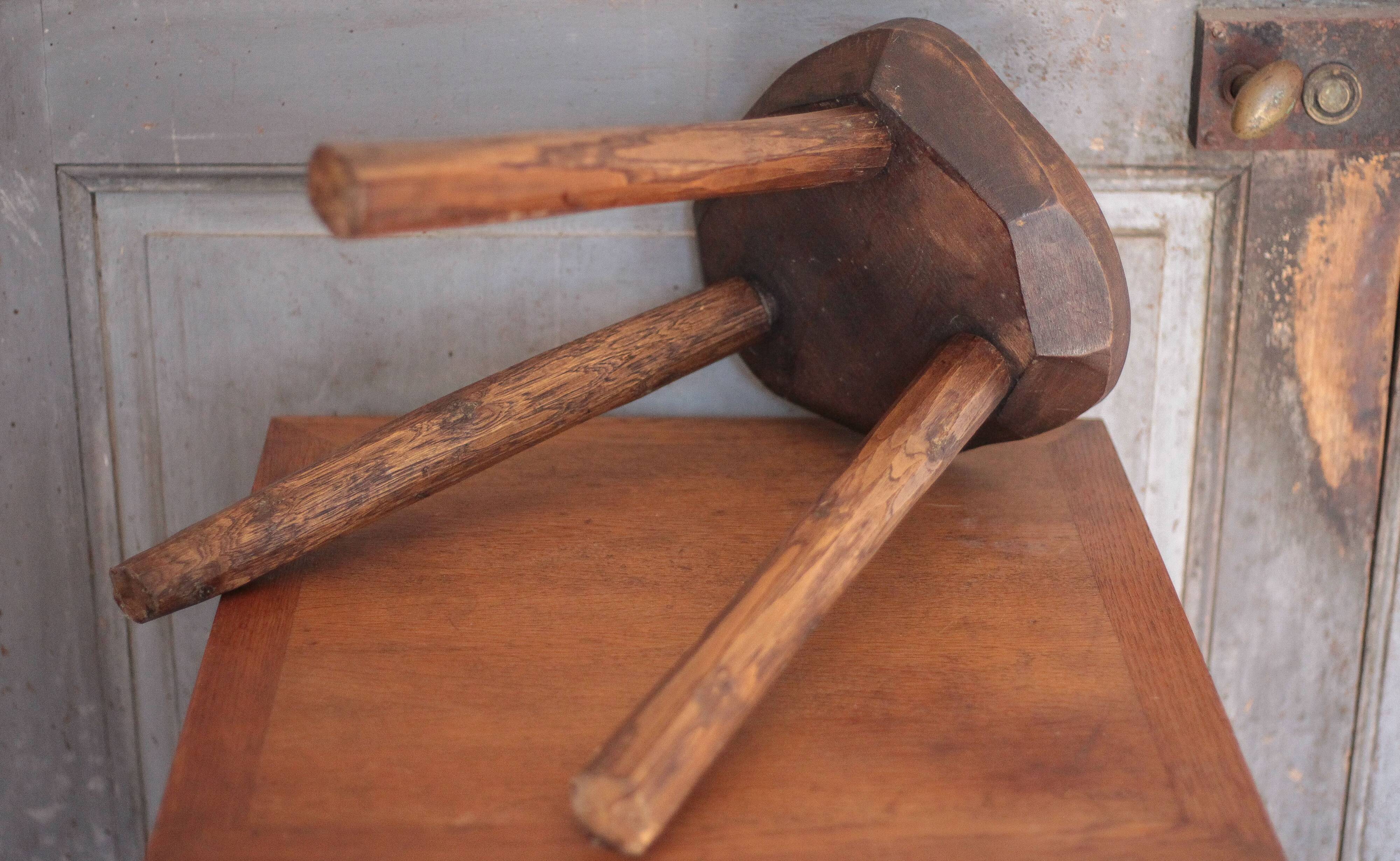Vintage stool, wooden stool, tripod stool, brutalist, plant holder