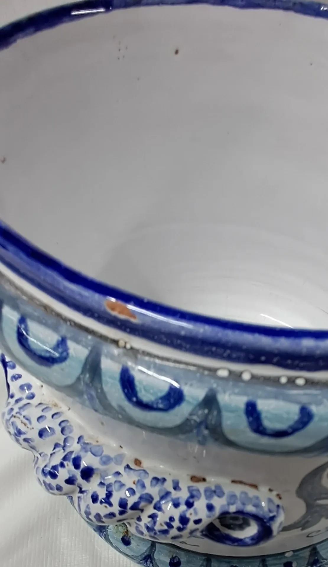 Nevers earthenware cache-pot. 20th century.