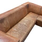 XXL Vintage patinated leather corner sofa 1980