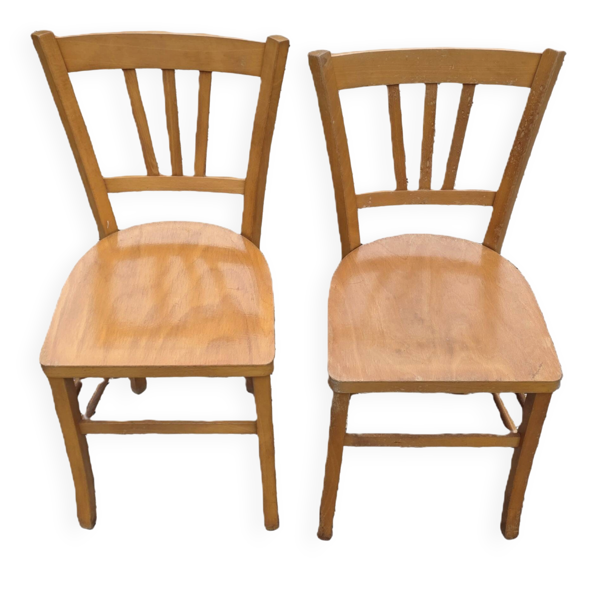 2 Bistro Chairs in Varnished Beech from the 1950s