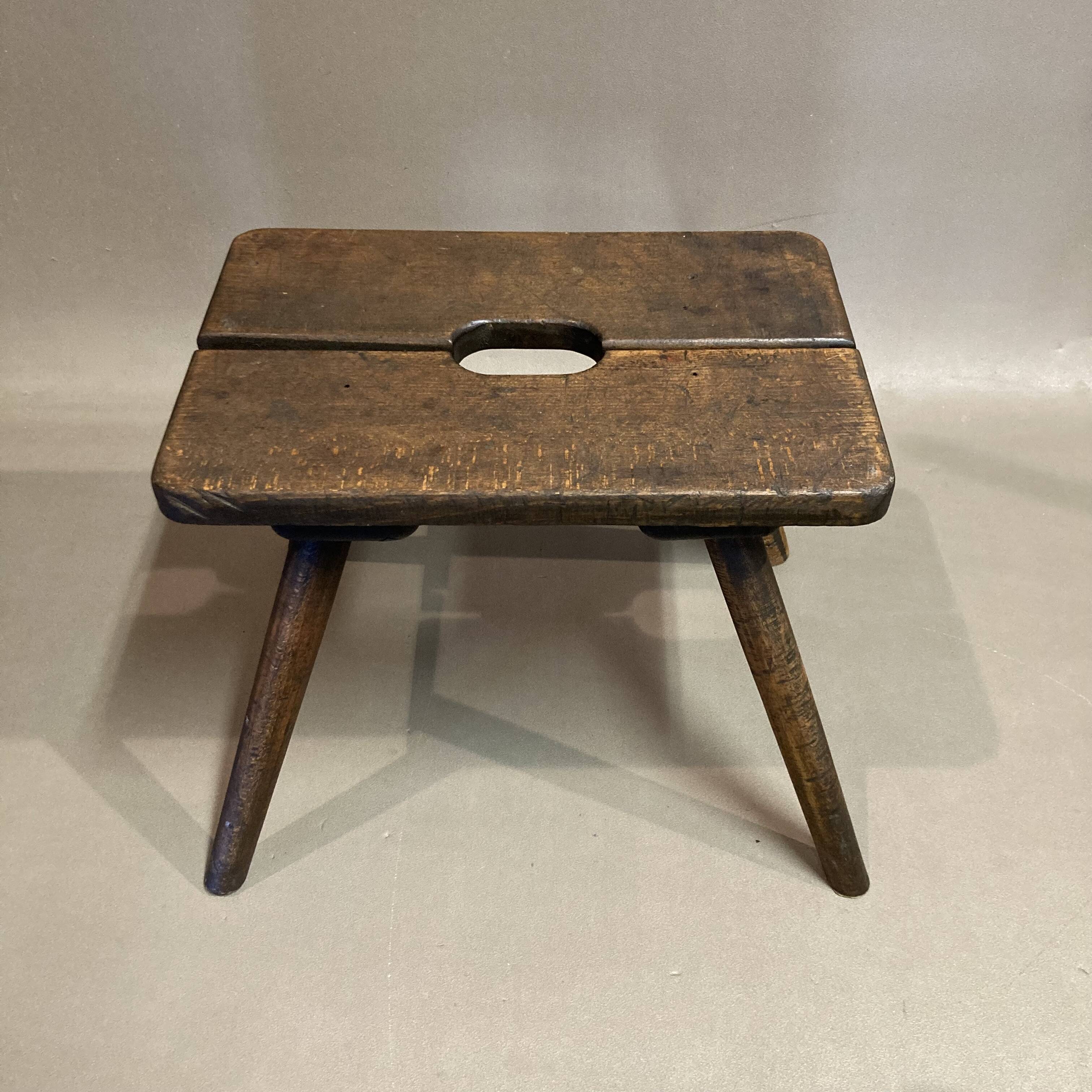 Pair of period stools in solid oak.