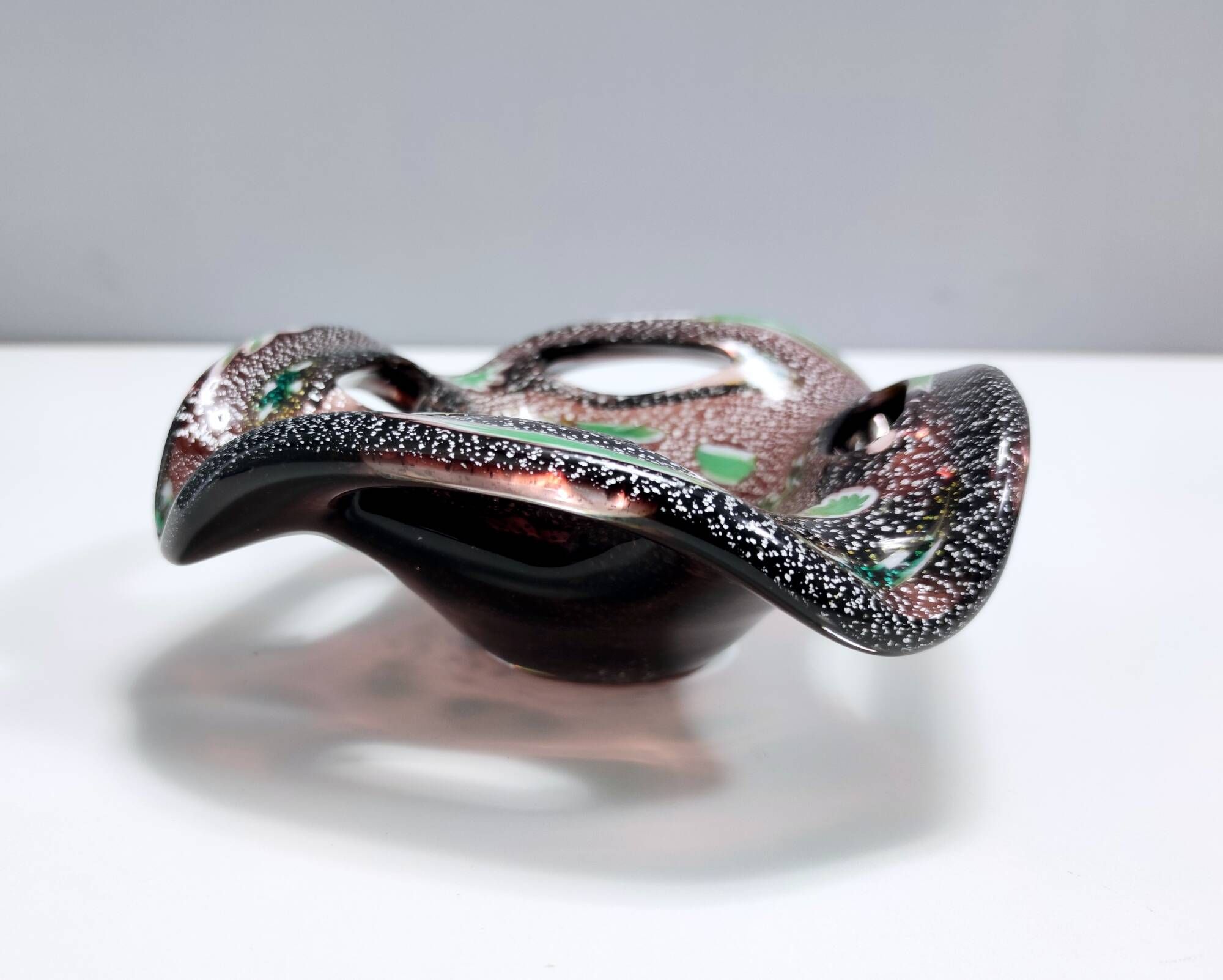 Vintage Brown Murano Glass Ashtray / Catchall by Fratelli Toso with Murrines