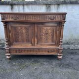 Henri II style low sideboard – carved wood and red marble top