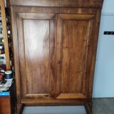 Old walnut wood cabinet with hat and 2 drawer doors