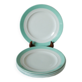 Set of 5 Saint-Smand dessert plates with mint colored edge, 1950