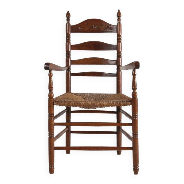 Fauteuil en bois français ancien avec assise en cannage, années 1890.
