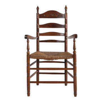 Antique French Wooden Armchair with Cane Seat, 1890s