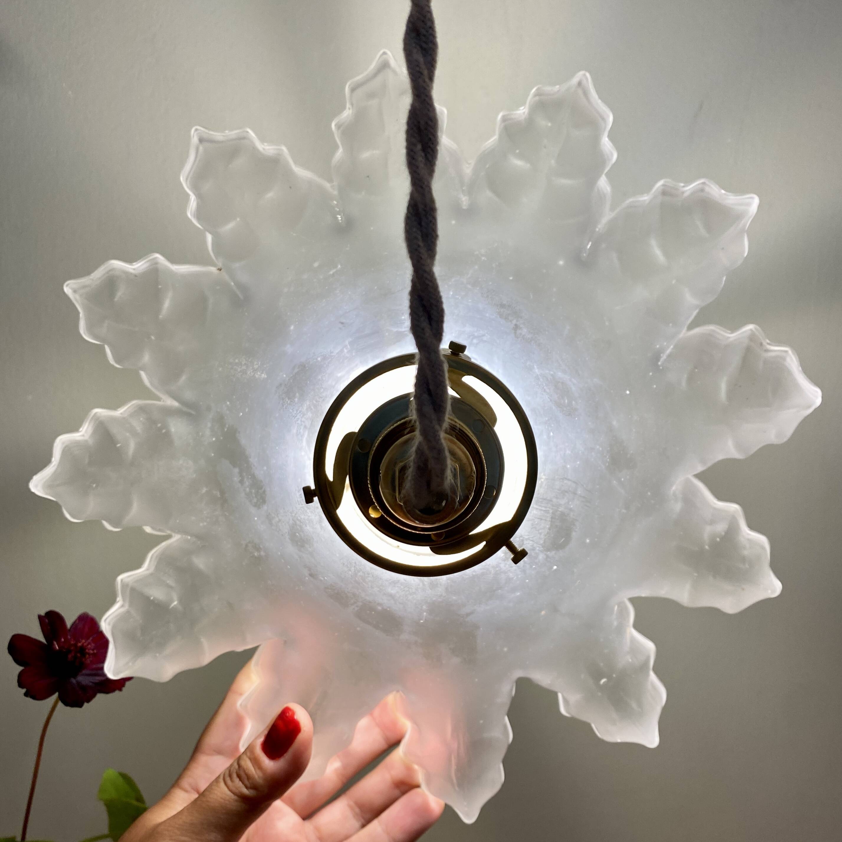 Vintage frosted glass lampshade pendant light