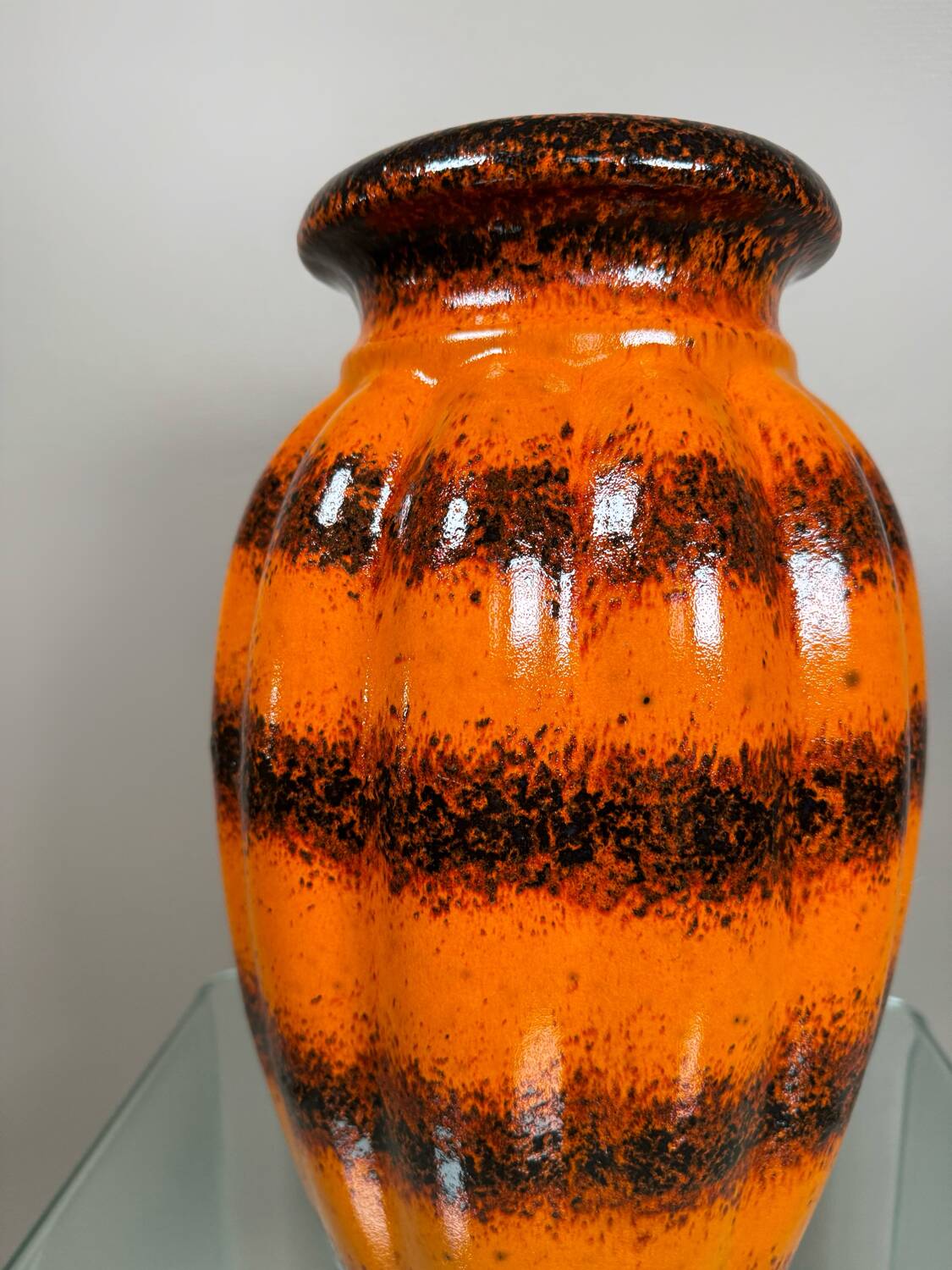 Large West Germany orange ceramic vase from the 60s