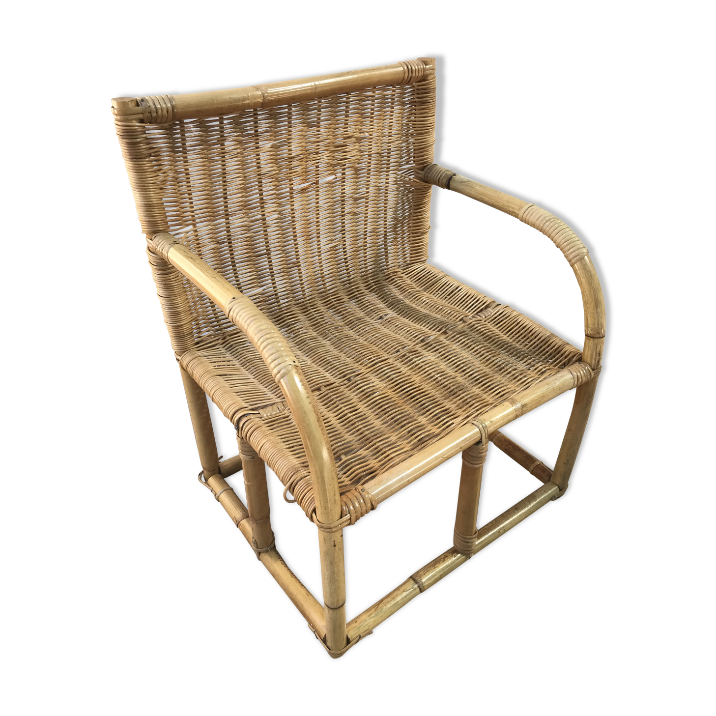 Ancient child rattan armchair 60s