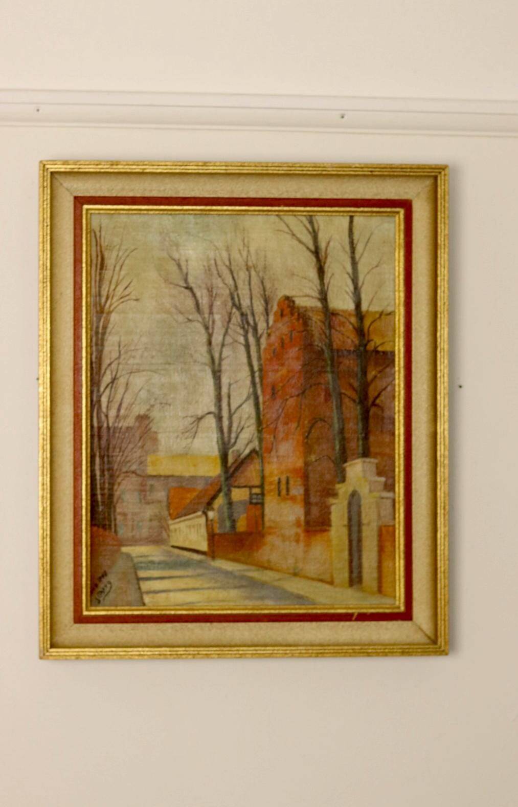 Oil painting on Swedish canvas from the mid-1940s "Street" by Sven Bertil Berg – Vintage and framed.