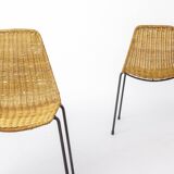 Set of 2 Gianfranco Legler Basket Chairs, 1950s Rattan Chairs, Mid Century.
