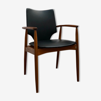 Fauteuil en teck et vinyle noir 1960