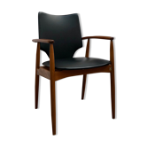 Fauteuil en teck et vinyle noir 1960