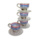 Four vintage coffee cups screen printed glass and metal