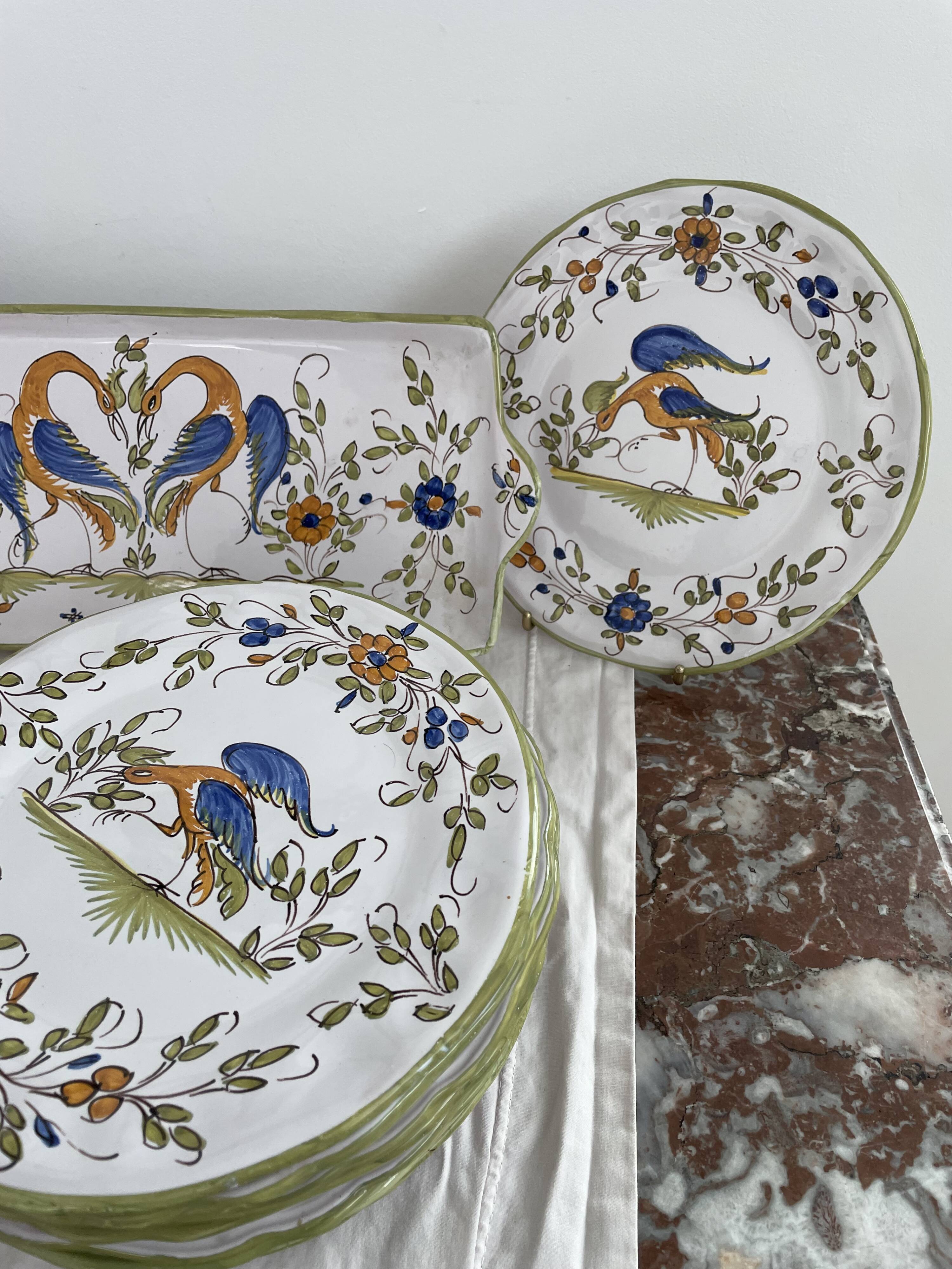Dessert service, earthenware, Martres-Tolosane, signed Matet France