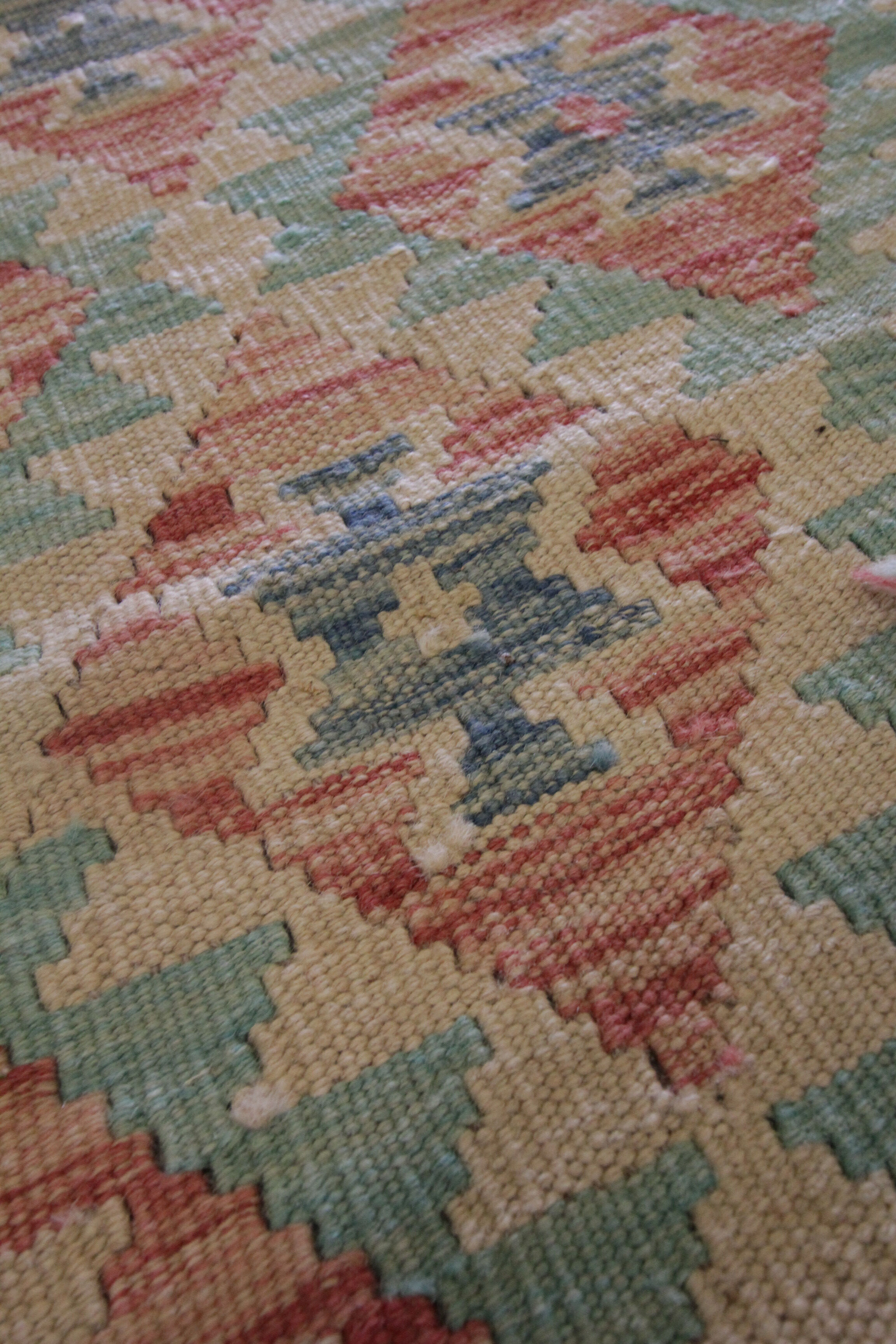 Tapis traditionnel oriental Kilim fait à la main laine beige géométrique Kilim- 60x89cm