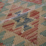 Tapis traditionnel oriental Kilim fait à la main laine beige géométrique Kilim- 60x89cm