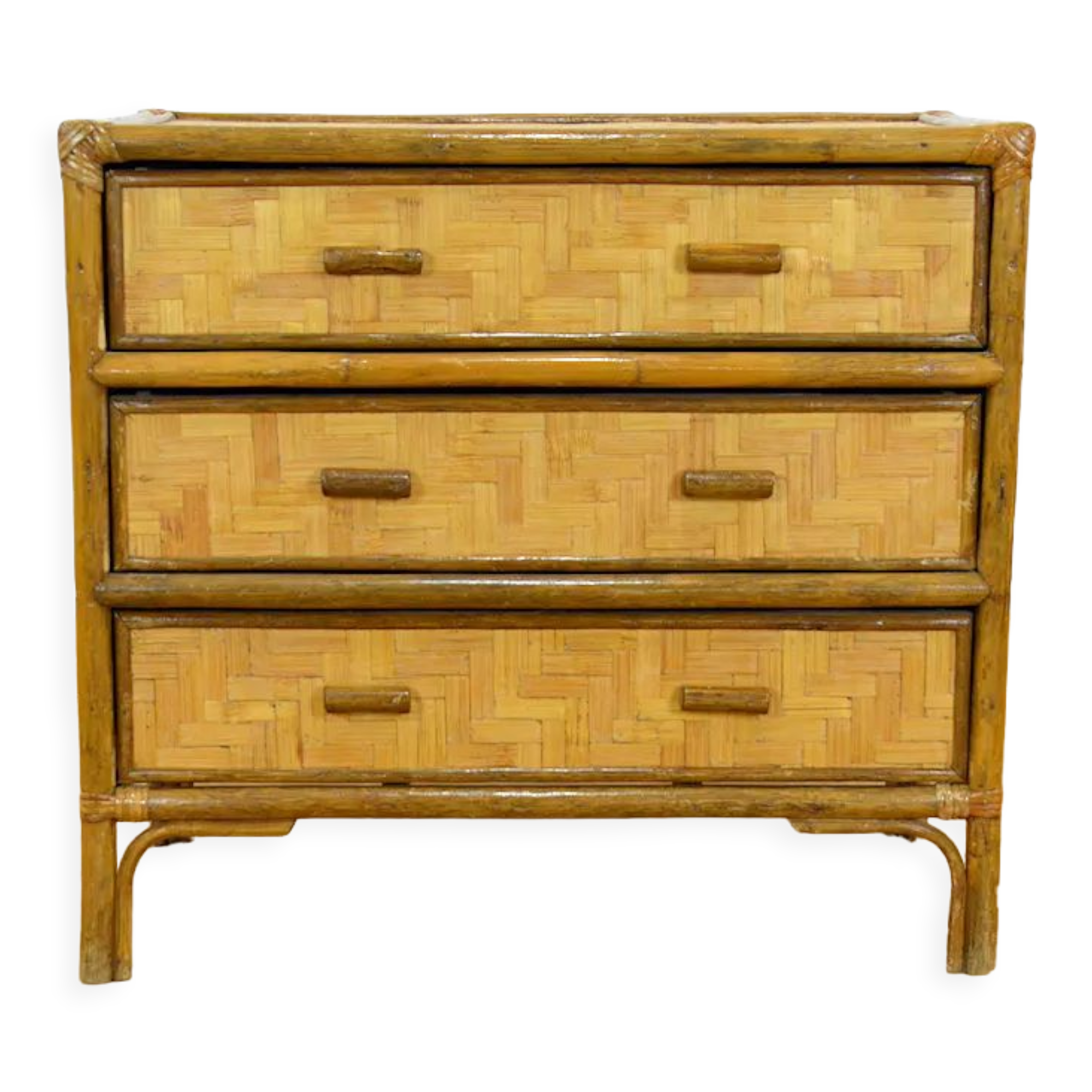 Bamboo & rattan chest of drawers vintage 1970