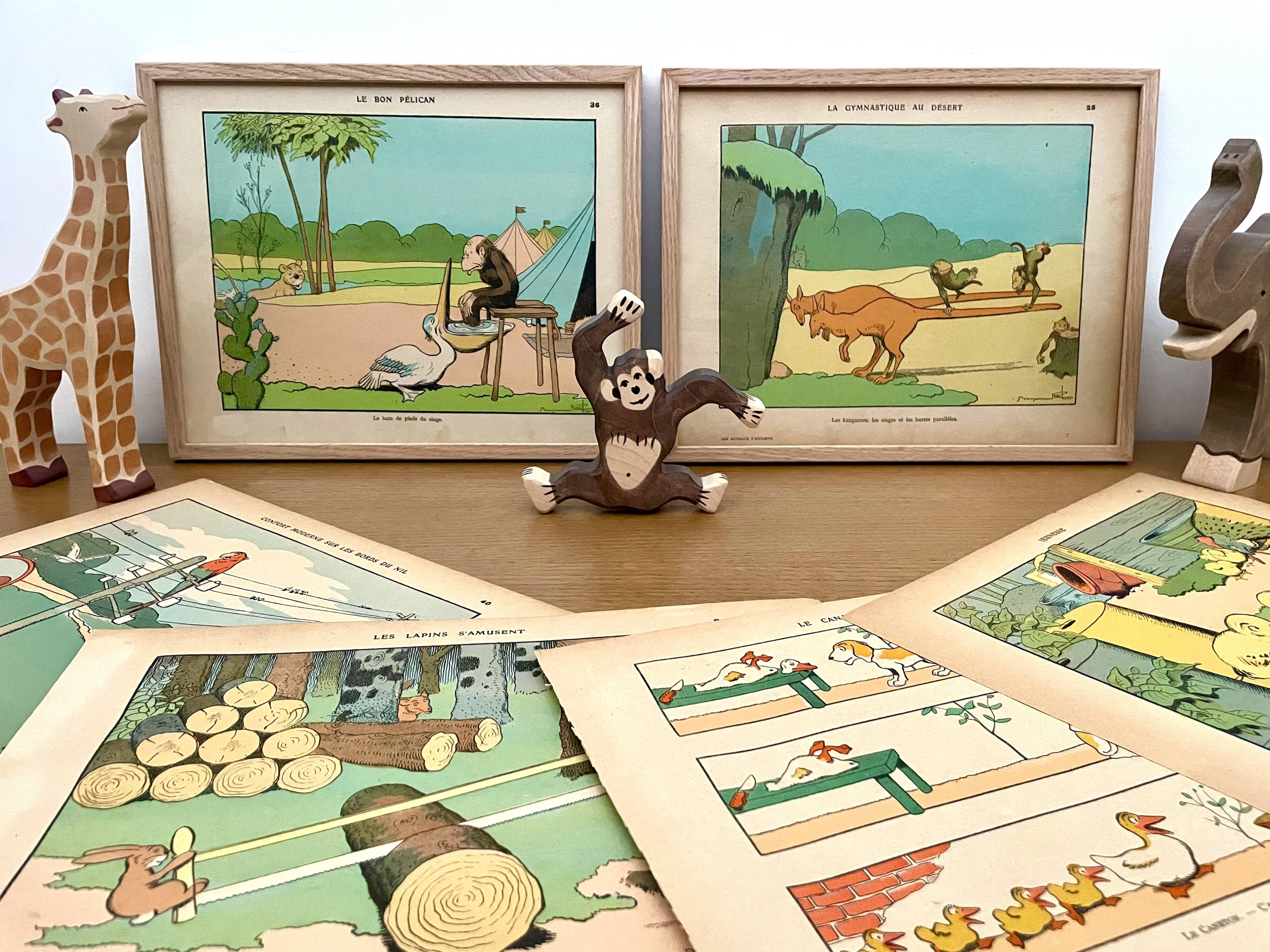 Old humorous satirical illustration of animals (chicks) - 1930