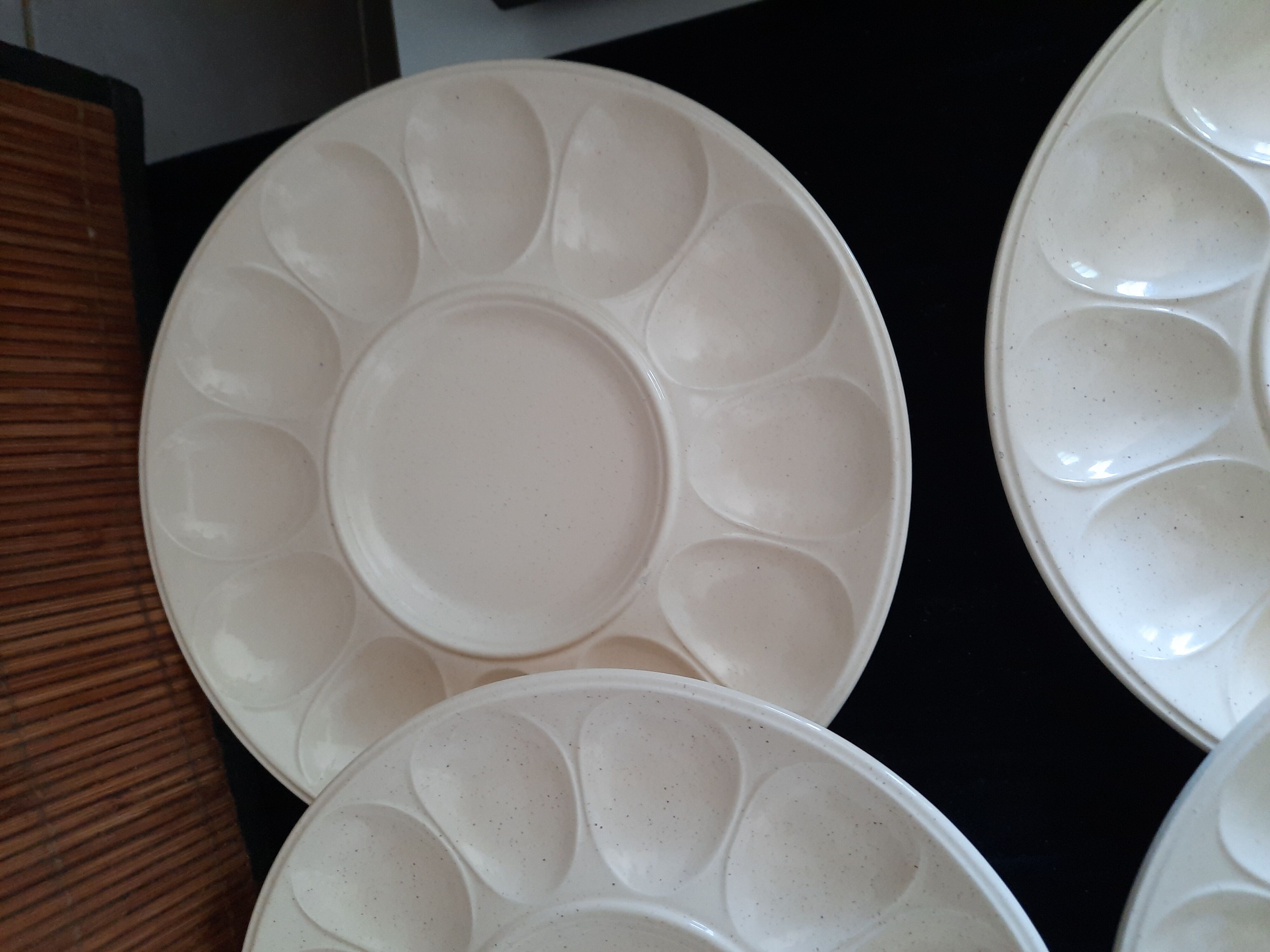 Set of 6 Vintage Mimosa Egg Plates – Speckled Cream Ceramic