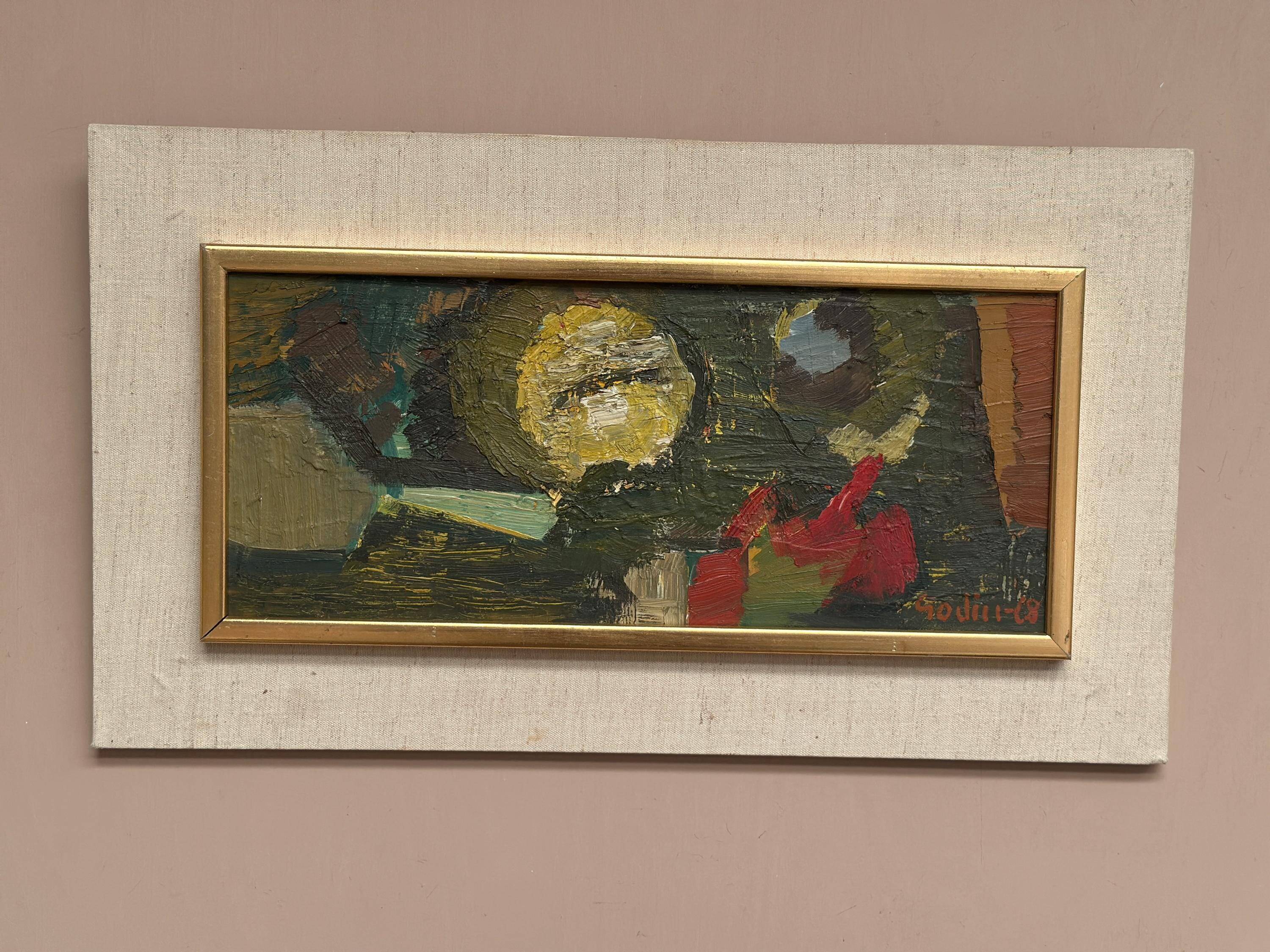 Original Oil on Swedish Panel - "Abstract" by Ragnar Godin - Signed - Dated 1968 - Framed