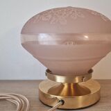 Pink Deveau glassware in touch lamp