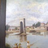 Oil on canvas signed Louis Galichon Riverside Landscape