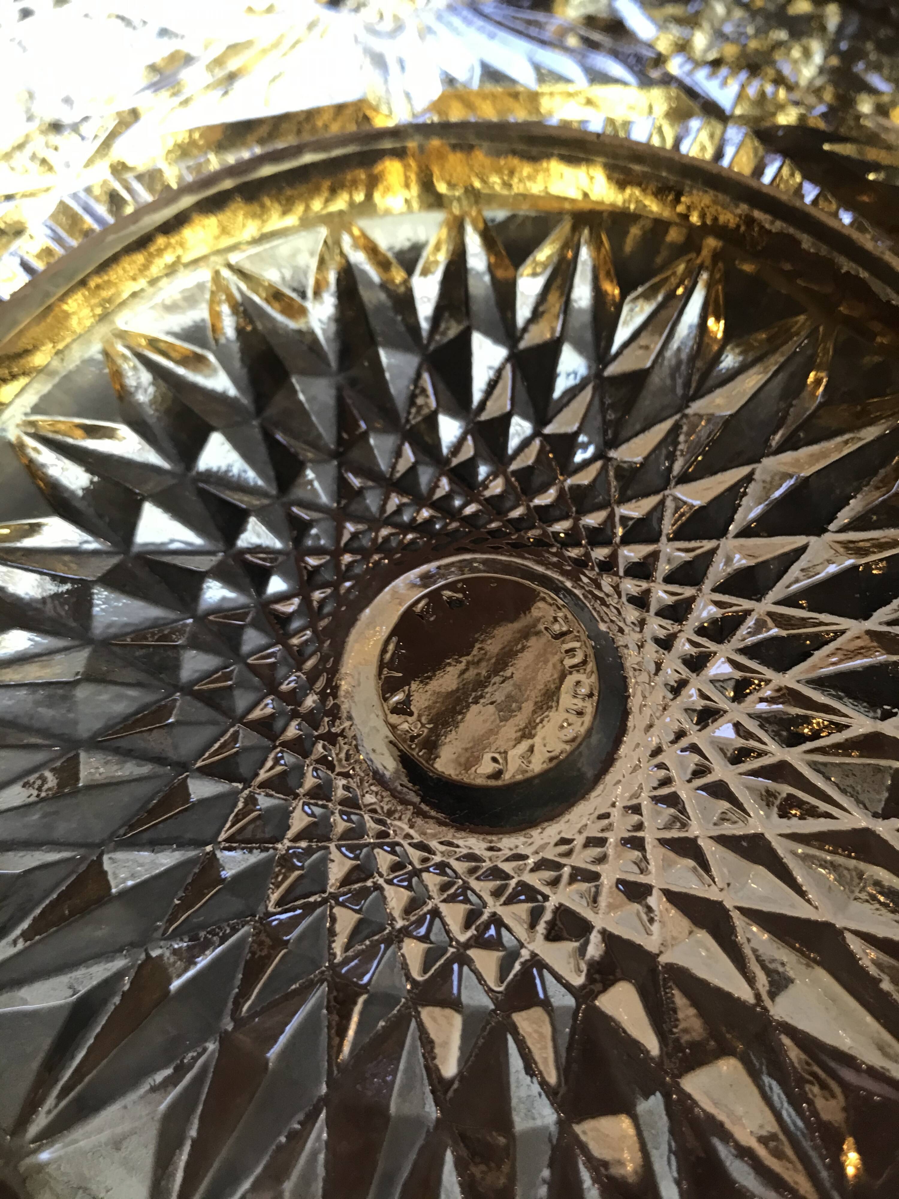 Yellow dish in pressed moulded glass