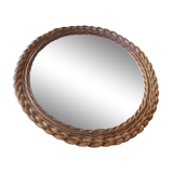 1960's Wicker round mirror, 42cm