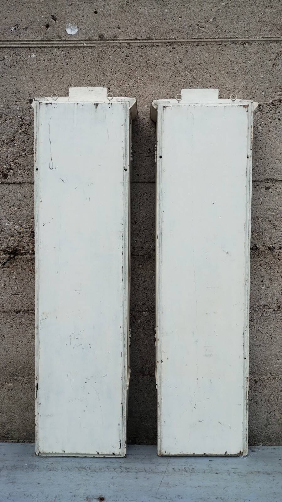 Pair of 2 old small solid wood display cabinets