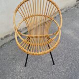 Vintage rattan shell armchair from the 60s
