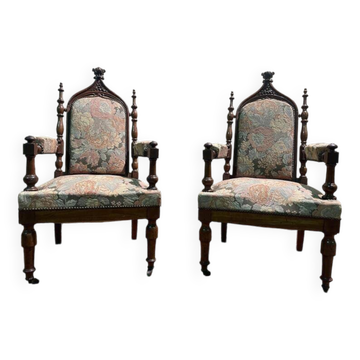 Pair of Gothic style armchairs