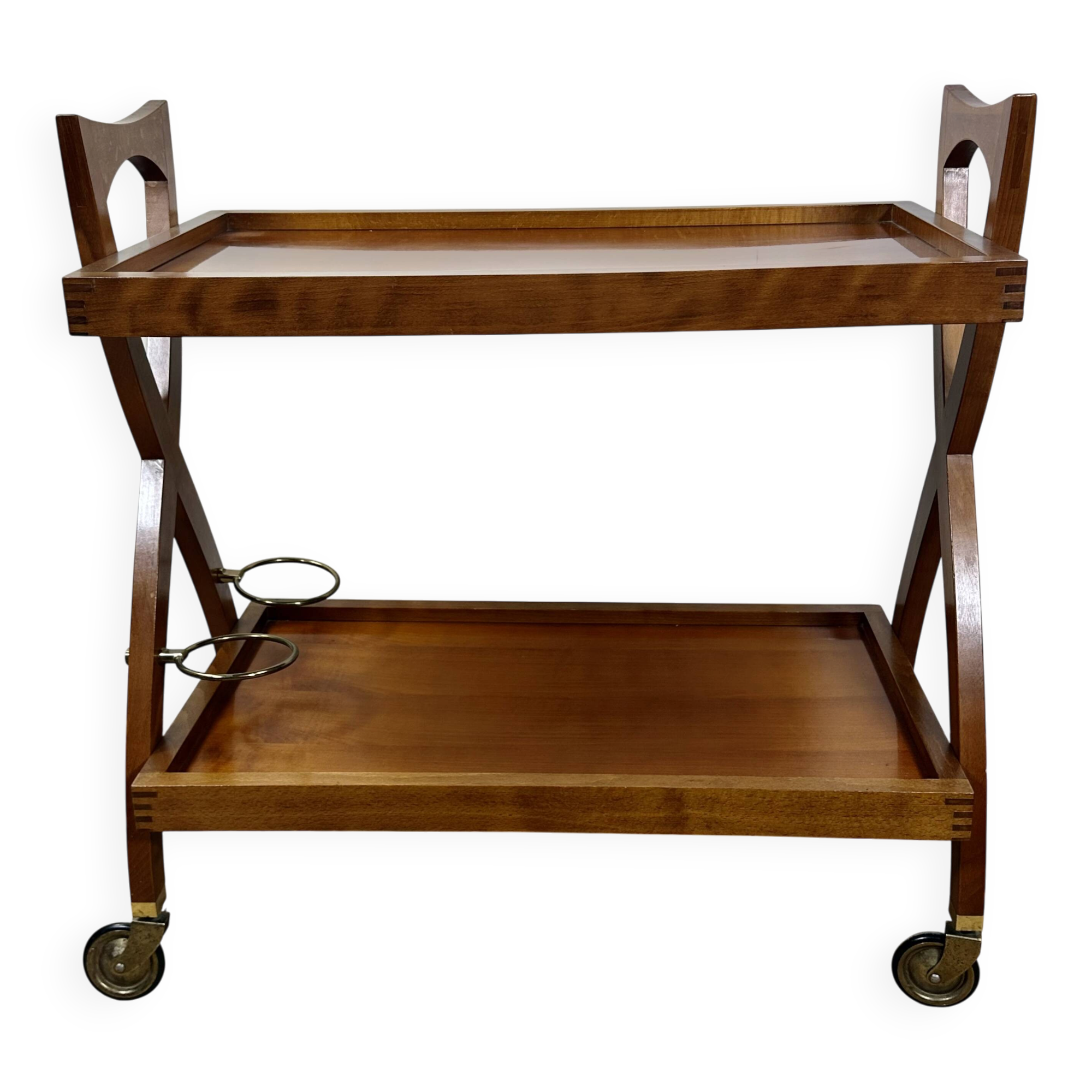 Vintage Cherry Wood Rolling Trolley from the 1970s