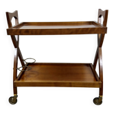 Vintage Cherry Wood Rolling Trolley from the 1970s
