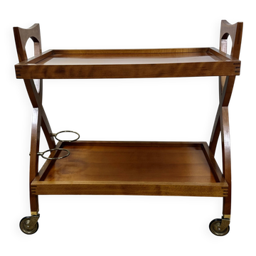 Vintage Cherry Wood Rolling Trolley from the 1970s