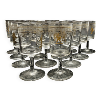 Set of 14 Maison Le Rosay Liqueur Glasses with the Maignol Family Coat of Arms