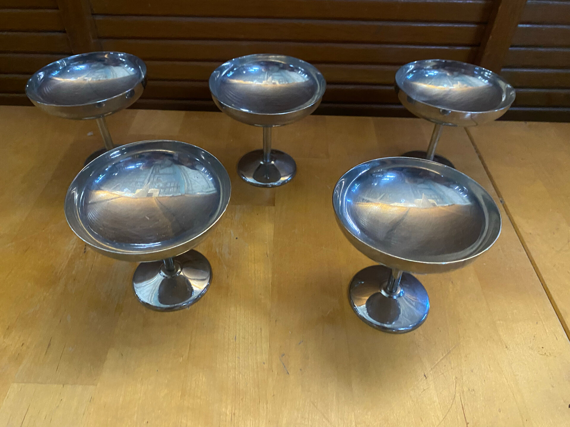 Set of 5 ice cream bowls guy degrenne stainless steel made in france vintage #e2