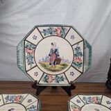 Henriot Quimper RM Octagonal Dessert Service Breton Couple Art Deco Style