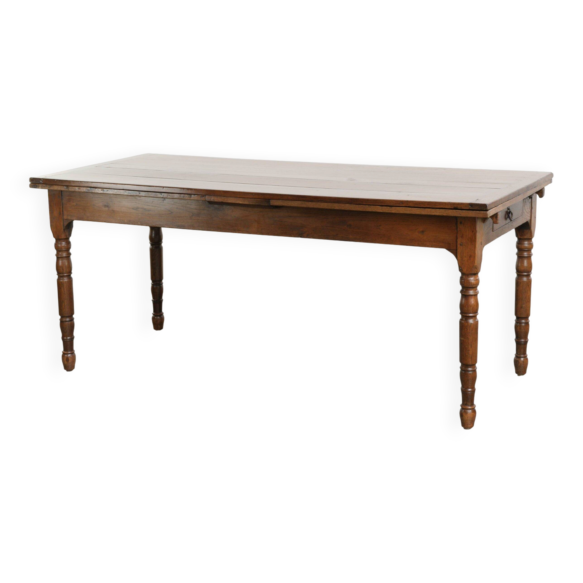 Antique oak dining table from the late 18th century with extendable leaves