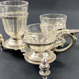 19th century silver metal and crystal mustard salt cellar holder with Louis XV shell decor