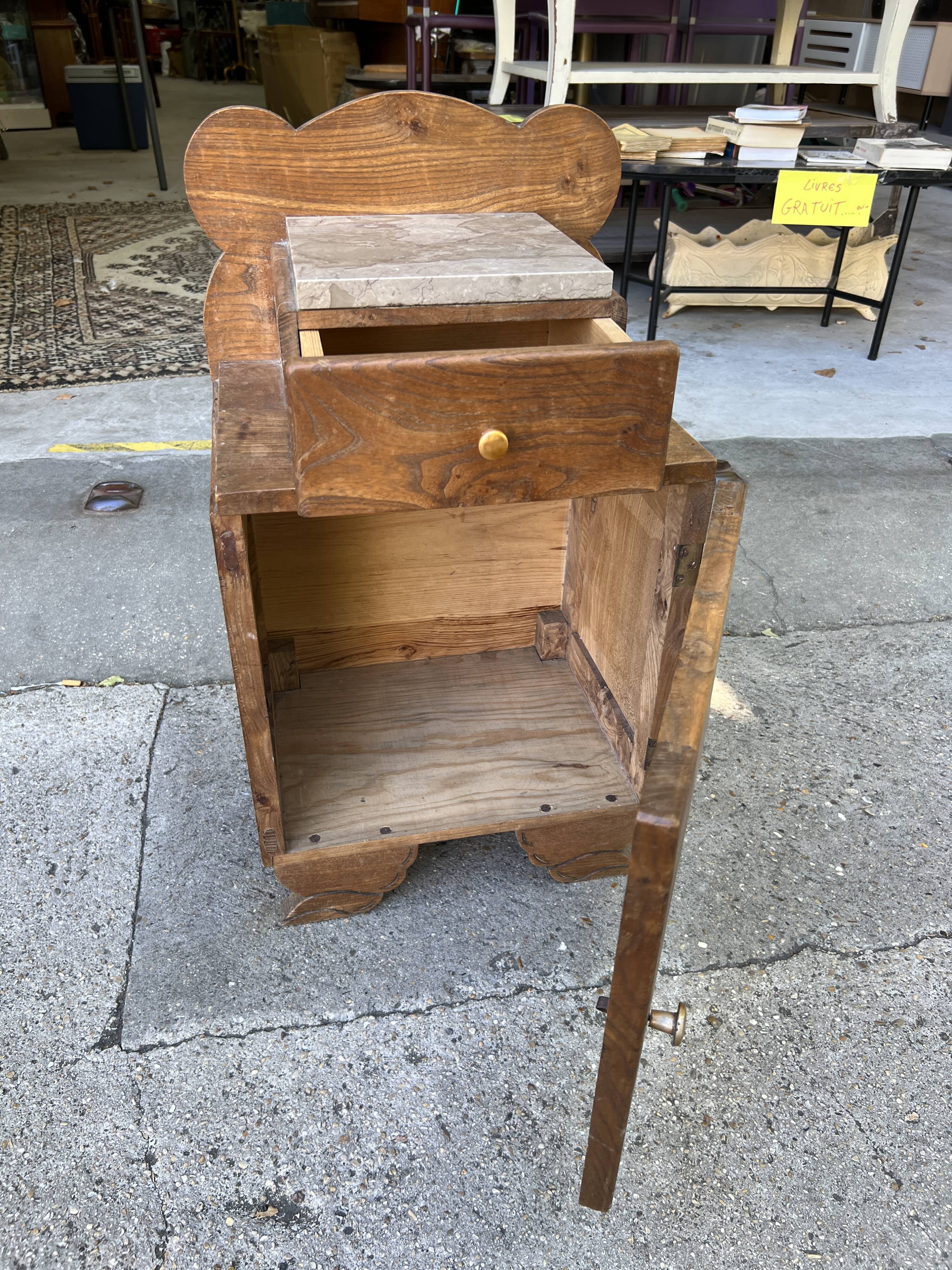 Art Deco bedside in oak and marble