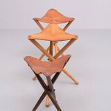 Three folding hunting chairs Leather seats 1960s