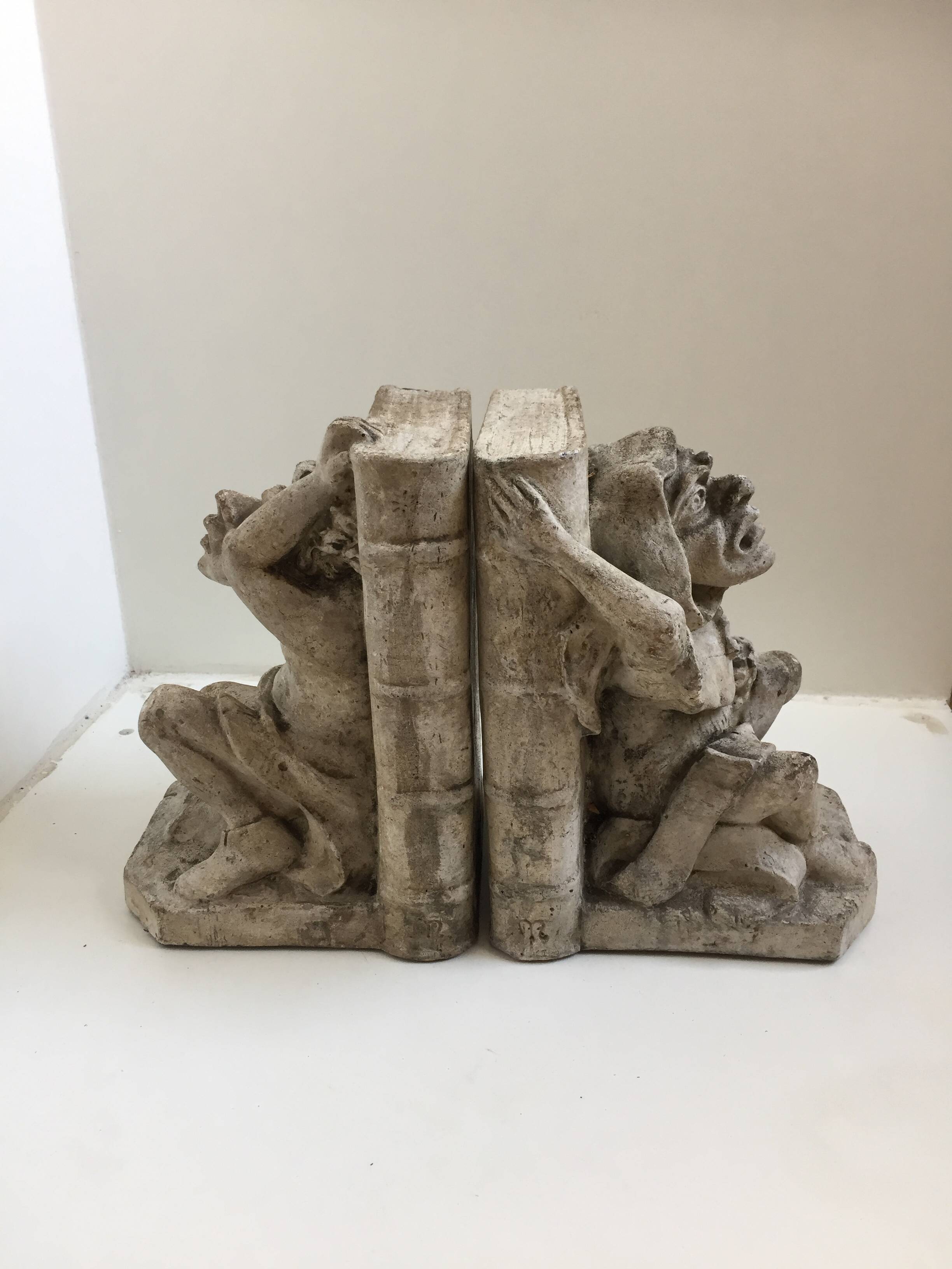 Pair of plaster bookends Gargoyles M. Brown Orléans