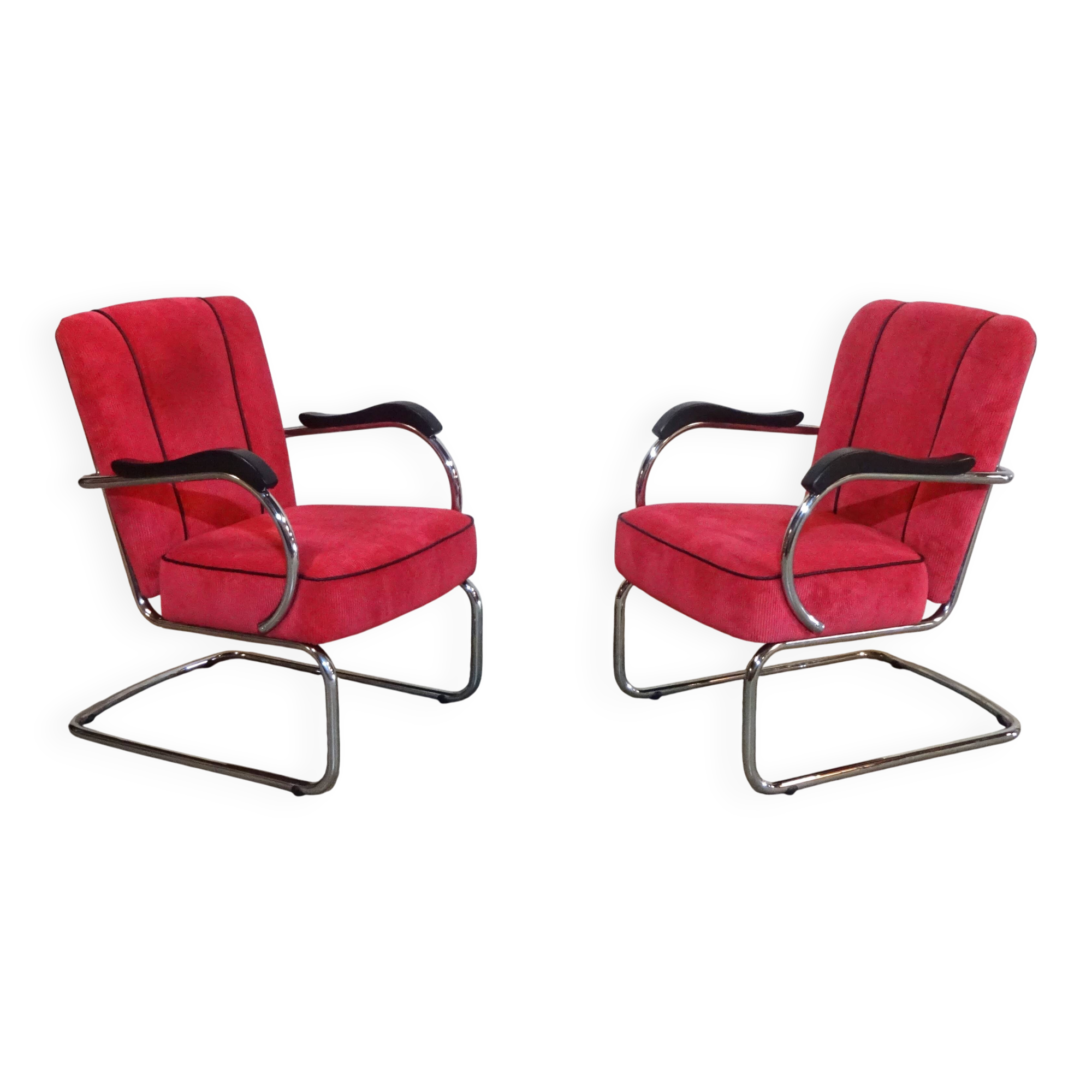 Vintage Bauhaus Style Tubular Easy Chairs from Kovona NP, 1950, Set of 2