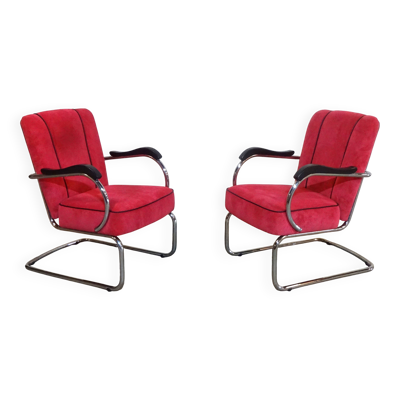 Chaises faciles tubulaires de style Bauhaus vintage de Kovona NP, 1950, ensemble de 2